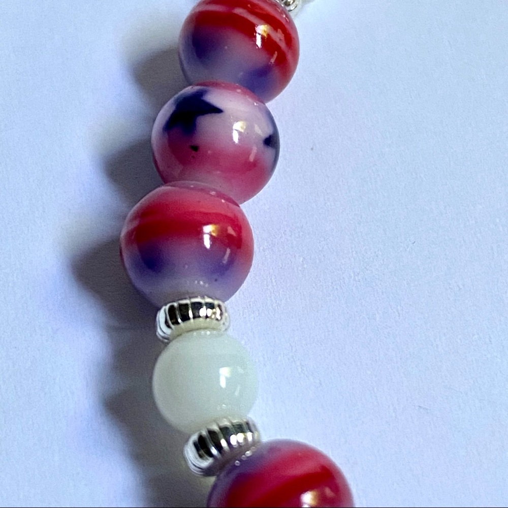 HAND CRAFTED Bracelet Stars and Stripes Red, White & Blue Patriotic Flag - Picture 3 of 5